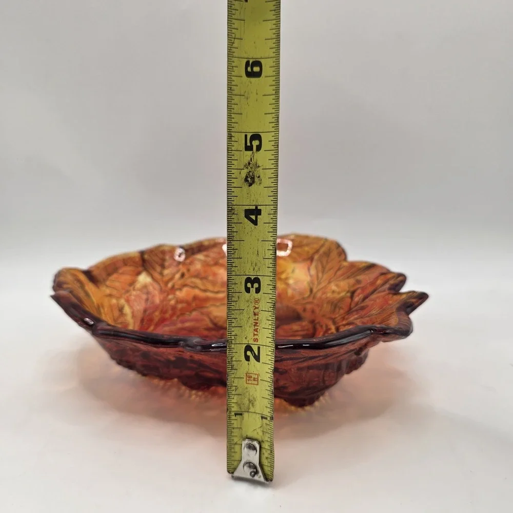 Vintage Amber‎ Pressed Glass Blackberry Leaf Dish Fall Harvest Cottagecore Decor